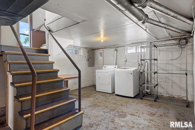 2912 E Enos Ave, Springfield, IL 62702 - below grade area featuring independent washer and dryer, stairway, electric panel, and plenty of natural light