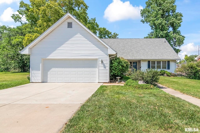 113 W Walnut St, Chatham, IL 62629 - view of front of house featuring a front yard, an attached garage, driveway, and a shingled roof