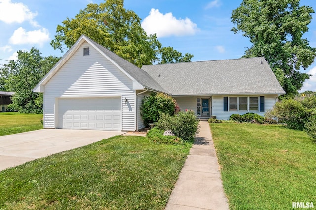 113 W Walnut St, Chatham, IL 62629 - view of front of house with a garage, concrete driveway, a front lawn, and a shingled roof