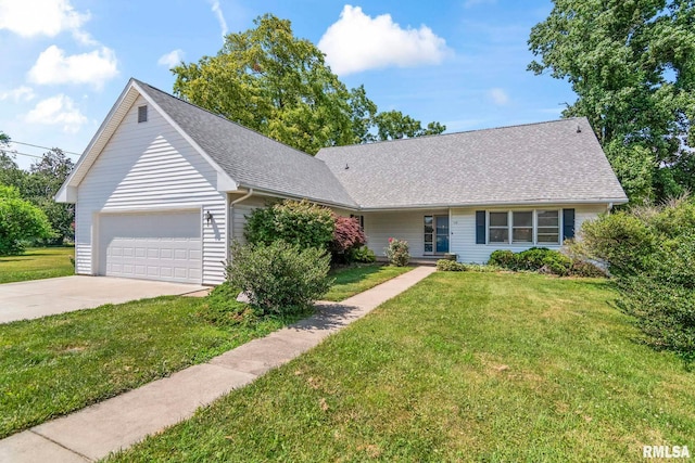 113 W Walnut St, Chatham, IL 62629 - view of front of property featuring concrete driveway, a front lawn, an attached garage, and a shingled roof
