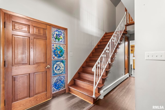 113 W Walnut St, Chatham, IL 62629 - entrance foyer with baseboard heating, wood finished floors, and stairway