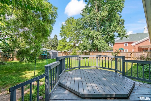 113 W Walnut St, Chatham, IL 62629 - wooden terrace with a shed and a fenced backyard
