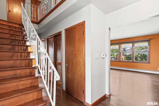 113 W Walnut St, Chatham, IL 62629 - stairs featuring baseboard heating and wood finished floors