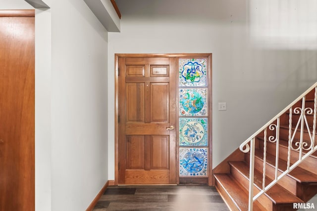 113 W Walnut St, Chatham, IL 62629 - foyer entrance featuring stairway and dark wood-style flooring