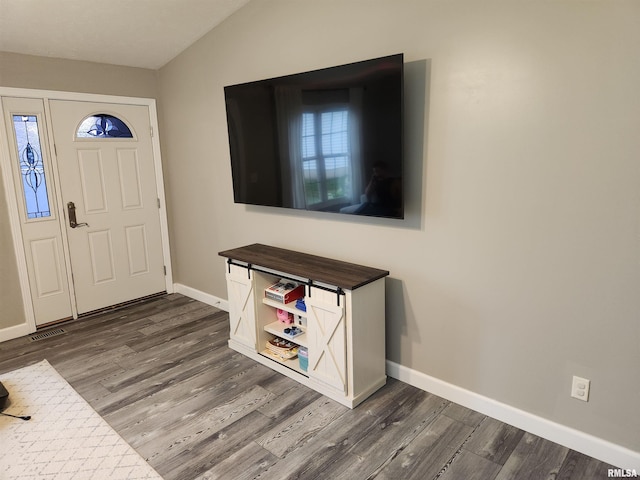 2302 Knoxville Dr, Springfield, IL 62711 - entrance foyer with dark wood-type flooring, vaulted ceiling, and healthy amount of natural light