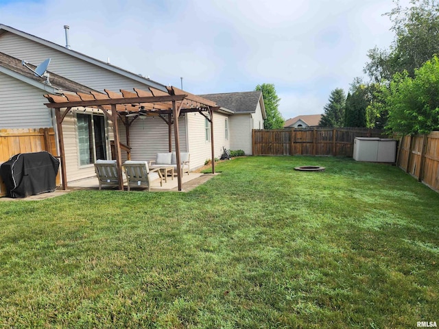 2302 Knoxville Dr, Springfield, IL 62711 - fenced backyard with a pergola, a patio area, and a fire pit