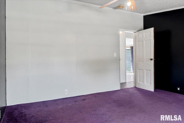 913 Springfield St, Kincaid, IL 62540 - unfurnished room featuring carpet flooring, ceiling fan, crown molding, and a textured ceiling