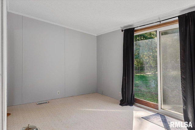 913 Springfield St, Kincaid, IL 62540 - carpeted empty room with ornamental molding and a textured ceiling