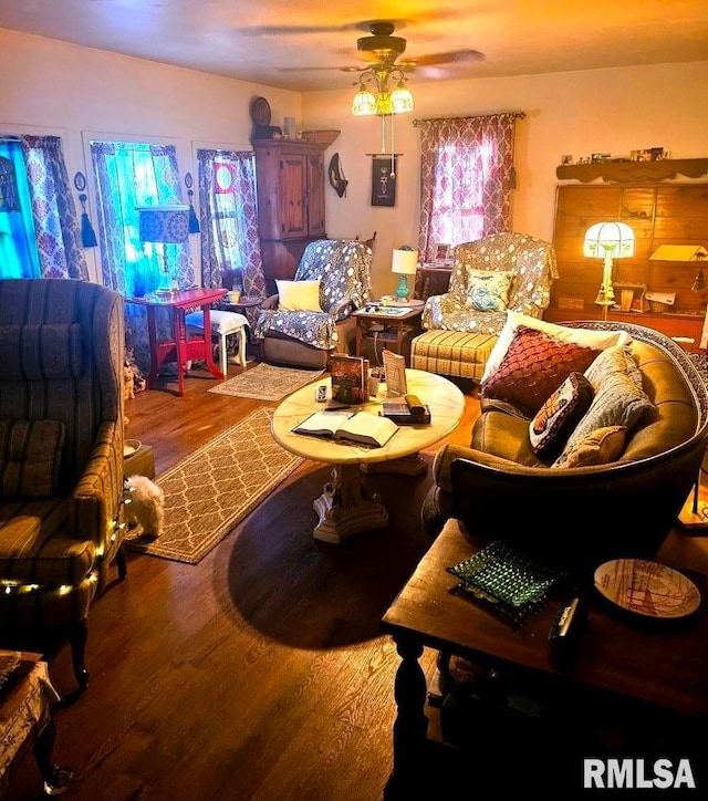 707 E Clark St, Litchfield, IL 62056 - living area with ceiling fan and wood finished floors
