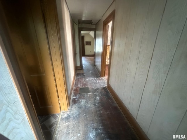 544 W Tompkins St, Galesburg, IL 61401 - hallway with wooden walls and dark wood-style floors
