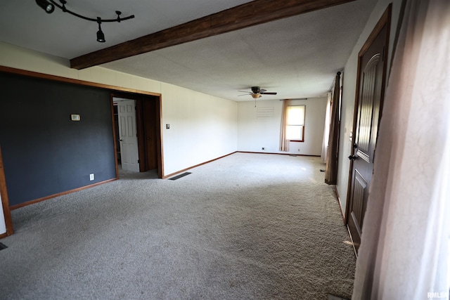 42060 County Highway 10, Nebo, IL 62355 - empty room with ceiling fan, carpet, and beamed ceiling