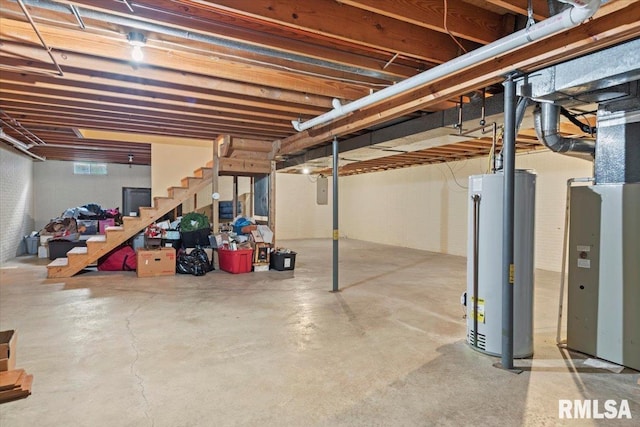 1420 Weston Pointe Dr, Springfield, IL 62704 - unfinished basement featuring gas water heater, stairway, and heating unit