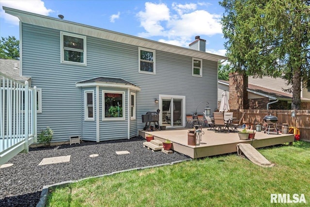 1420 Weston Pointe Dr, Springfield, IL 62704 - back of property featuring a deck, a chimney, and outdoor dining area