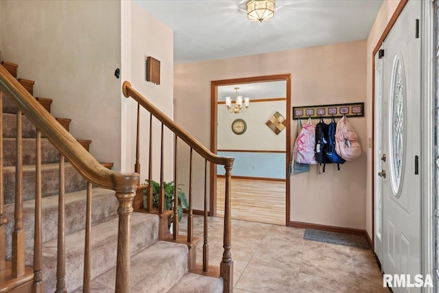 1420 Weston Pointe Dr, Springfield, IL 62704 - entrance foyer with stairs, a chandelier, and light tile patterned floors