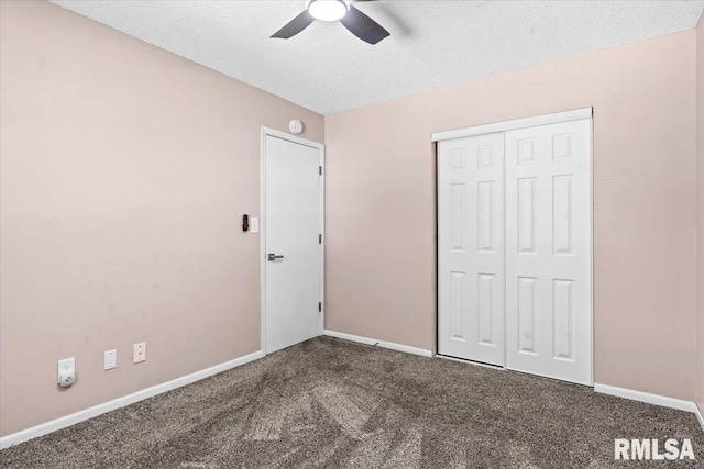 913 Diane Ct, Springfield, IL 62702 - unfurnished bedroom with carpet flooring, a closet, a textured ceiling, and a ceiling fan