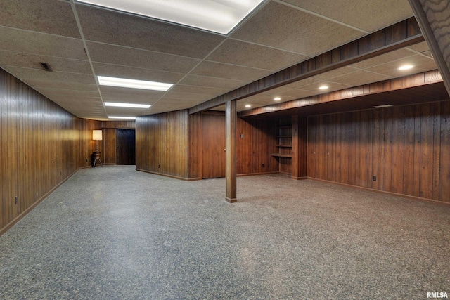 1220 Springdale S Dr, Quincy, IL 62305 - finished basement with wooden walls and a drop ceiling