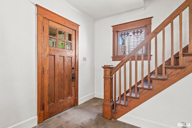 417 E Keys Ave, Springfield, IL 62702 - entrance foyer with stairway, carpet floors, and ornamental molding