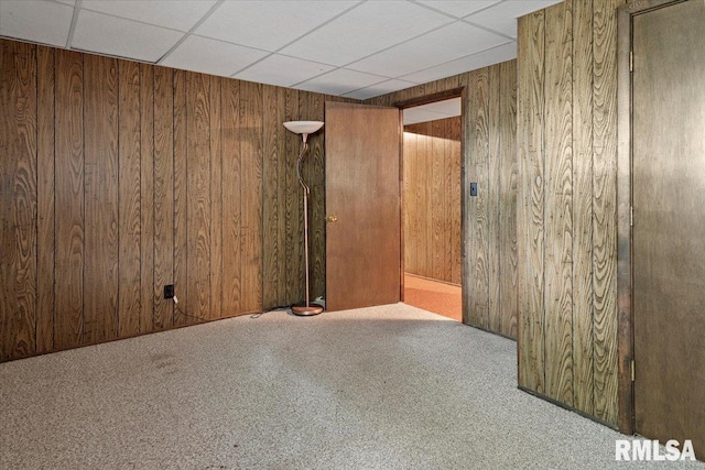 5016 Kinsinger Ln, Pleasant Plains, IL 62677 - empty room with wood walls, carpet, and a paneled ceiling