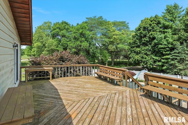 5016 Kinsinger Ln, Pleasant Plains, IL 62677 - wooden deck with view of scattered trees