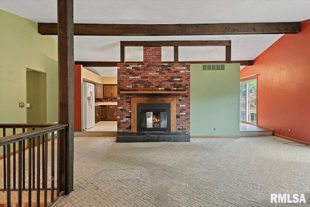 5016 Kinsinger Ln, Pleasant Plains, IL 62677 - unfurnished living room with light colored carpet and a brick fireplace