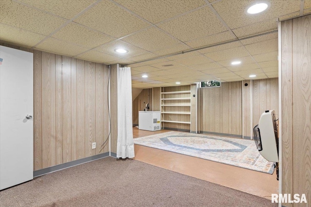 7971 Mechanicsburg Rd, Springfield, IL 62707 - finished below grade area featuring wooden walls, carpet floors, recessed lighting, washer / dryer, and a drop ceiling