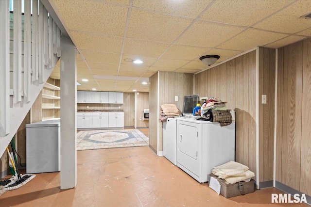 7971 Mechanicsburg Rd, Springfield, IL 62707 - washroom with independent washer and dryer, wooden walls, and recessed lighting