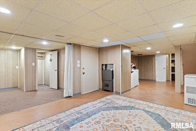 7971 Mechanicsburg Rd, Springfield, IL 62707 - finished below grade area with washer / dryer, a paneled ceiling, and recessed lighting