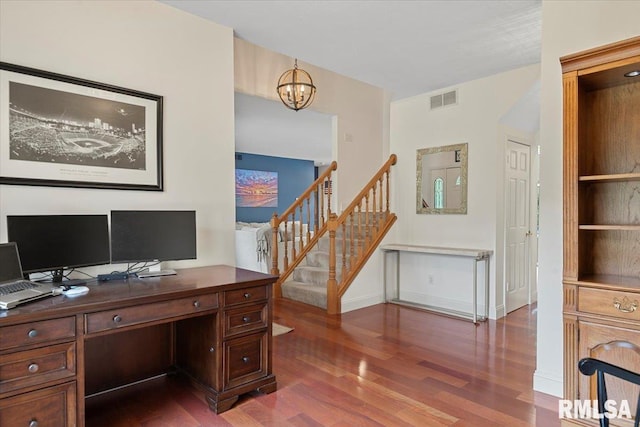 345 Country Towne Rd, Springfield, IL 62712 - home office with dark wood finished floors and a chandelier