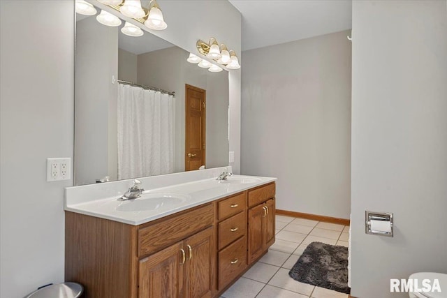 345 Country Towne Rd, Springfield, IL 62712 - full bath with tile patterned floors, double vanity, and a shower with shower curtain