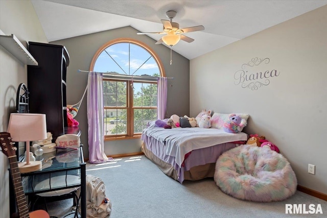345 Country Towne Rd, Springfield, IL 62712 - bedroom with lofted ceiling, carpet floors, and ceiling fan