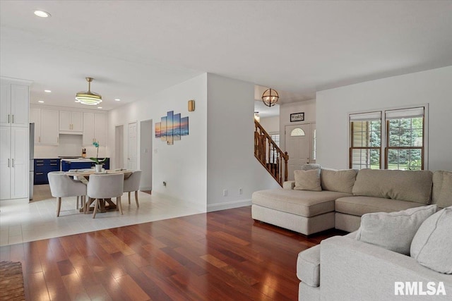345 Country Towne Rd, Springfield, IL 62712 - living room featuring light wood-style flooring, stairs, and recessed lighting
