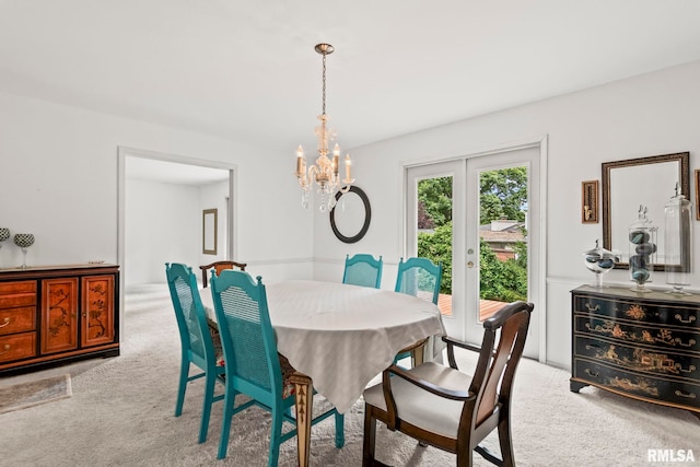 1613 Denison Dr, Springfield, IL 62704 - dining area with carpet, a chandelier, and french doors