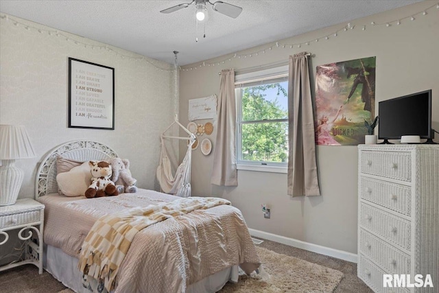 84 Chukar Dr, Chatham, IL 62629 - carpeted bedroom featuring a textured ceiling and ceiling fan