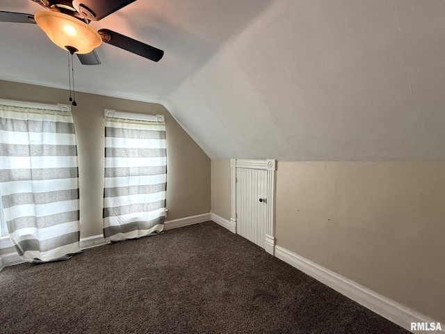 833 Willard St, Galesburg, IL 61401 - bonus room featuring a ceiling fan, lofted ceiling, and dark colored carpet