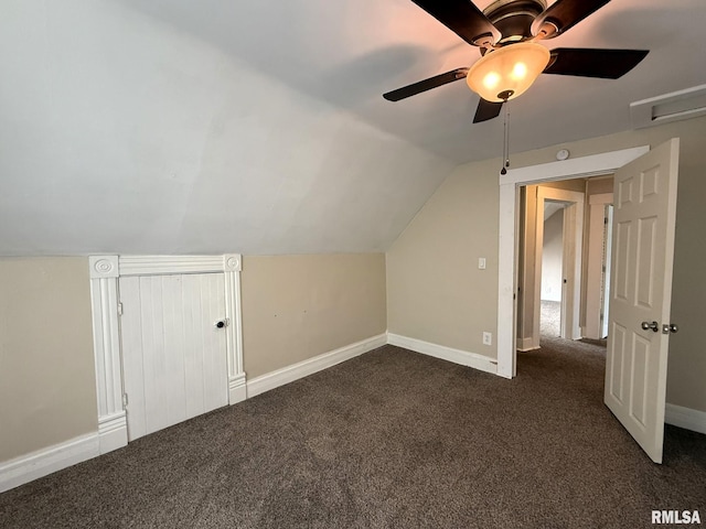 833 Willard St, Galesburg, IL 61401 - additional living space with a ceiling fan, dark carpet, and lofted ceiling