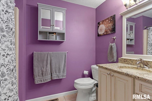 1009 Rickard Ct, Springfield, IL 62704 - full bathroom with tile patterned flooring, vanity, a textured ceiling, and a shower with curtain