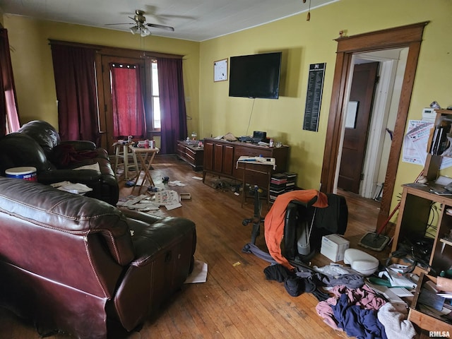 426 N Hamilton St, Lincoln, IL 62656 - living room with a ceiling fan and wood-type flooring