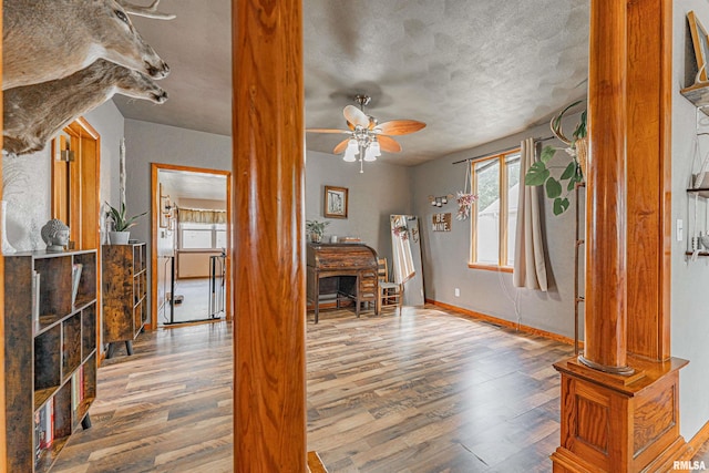 209 N 2nd St N, Easton, IL 62633 - entrance foyer featuring wood finished floors, a ceiling fan, plenty of natural light, and ornate columns