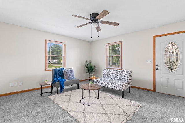 321 N 5th St, Petersburg, IL 62675 - sitting room with carpet floors, healthy amount of natural light, and a ceiling fan