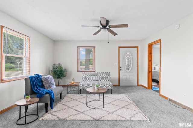 321 N 5th St, Petersburg, IL 62675 - carpeted living room with plenty of natural light and a ceiling fan