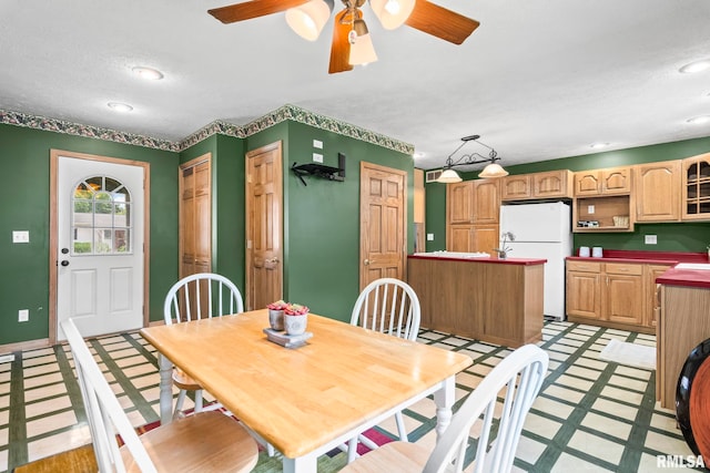 321 N 5th St, Petersburg, IL 62675 - dining space with ceiling fan, light floors, a textured ceiling, and recessed lighting