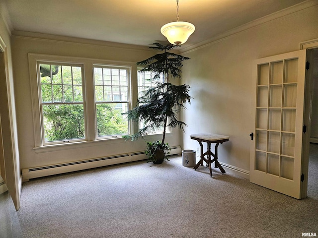 1155 N Cherry St, Galesburg, IL 61401 - carpeted spare room with crown molding and a baseboard heating unit