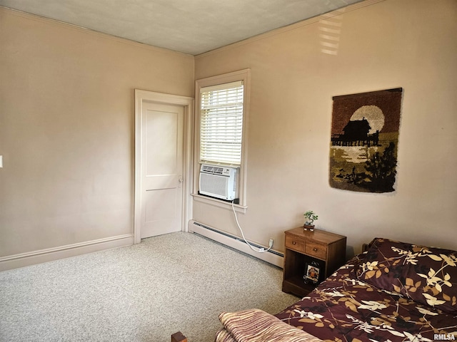 1155 N Cherry St, Galesburg, IL 61401 - bedroom with baseboard heating, carpet flooring, ornamental molding, and cooling unit