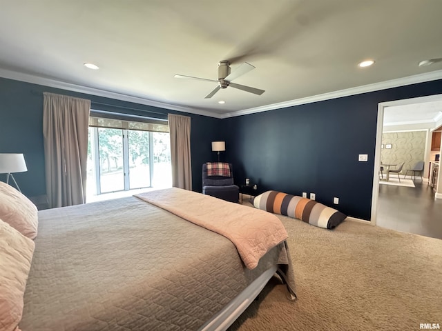 6 Ottawa Trl, Galesburg, IL 61401 - bedroom with crown molding, recessed lighting, carpet, and ceiling fan