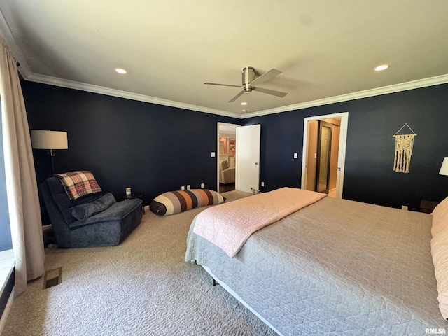 6 Ottawa Trl, Galesburg, IL 61401 - bedroom with carpet flooring, recessed lighting, ornamental molding, and ceiling fan