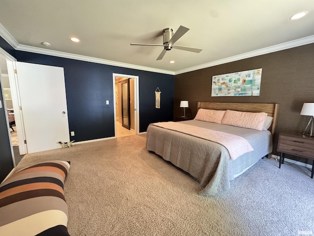 6 Ottawa Trl, Galesburg, IL 61401 - carpeted bedroom featuring crown molding, recessed lighting, and ceiling fan