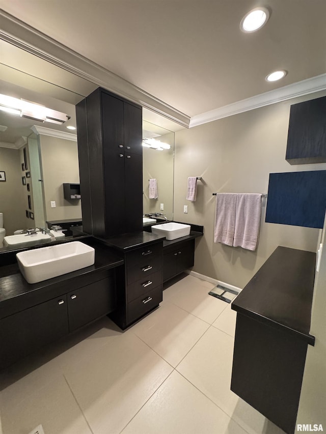 6 Ottawa Trl, Galesburg, IL 61401 - bathroom featuring ornamental molding, tile patterned flooring, vanity, and recessed lighting