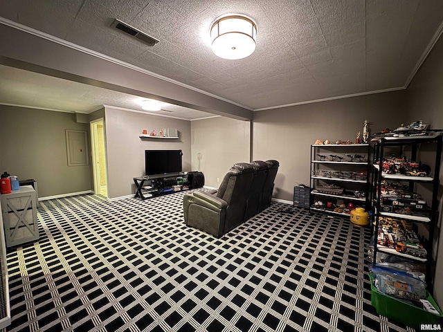 6 Ottawa Trl, Galesburg, IL 61401 - living area with crown molding, tile patterned floors, and electric panel