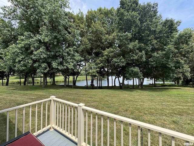 6 Ottawa Trl, Galesburg, IL 61401 - wooden terrace with a water view and a lawn