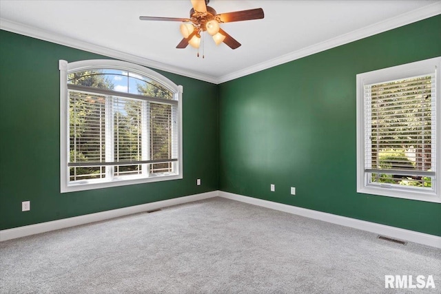 4408 Foxhall Ln, Springfield, IL 62711 - empty room featuring carpet flooring, ornamental molding, and ceiling fan